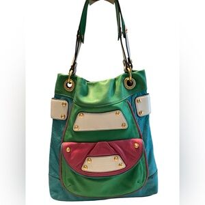 B.Makowsky Rare Muti Color Genuine Leather Tote Bag